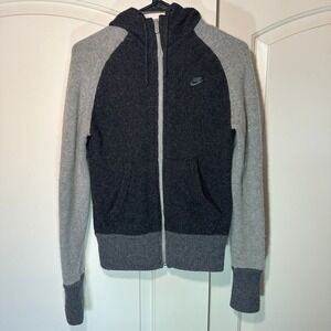 RARE Nike Sportswear Wool Blend Full Zip Hoodie Jacket Womens Small Gray Vintage